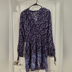 True Craft Dark Blue and Lavender Patterned Dress